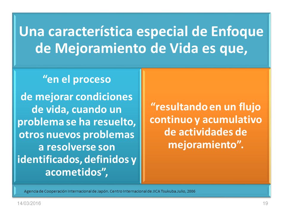 Una característica especial de Enfoque de Mejoramiento de Vida es que,