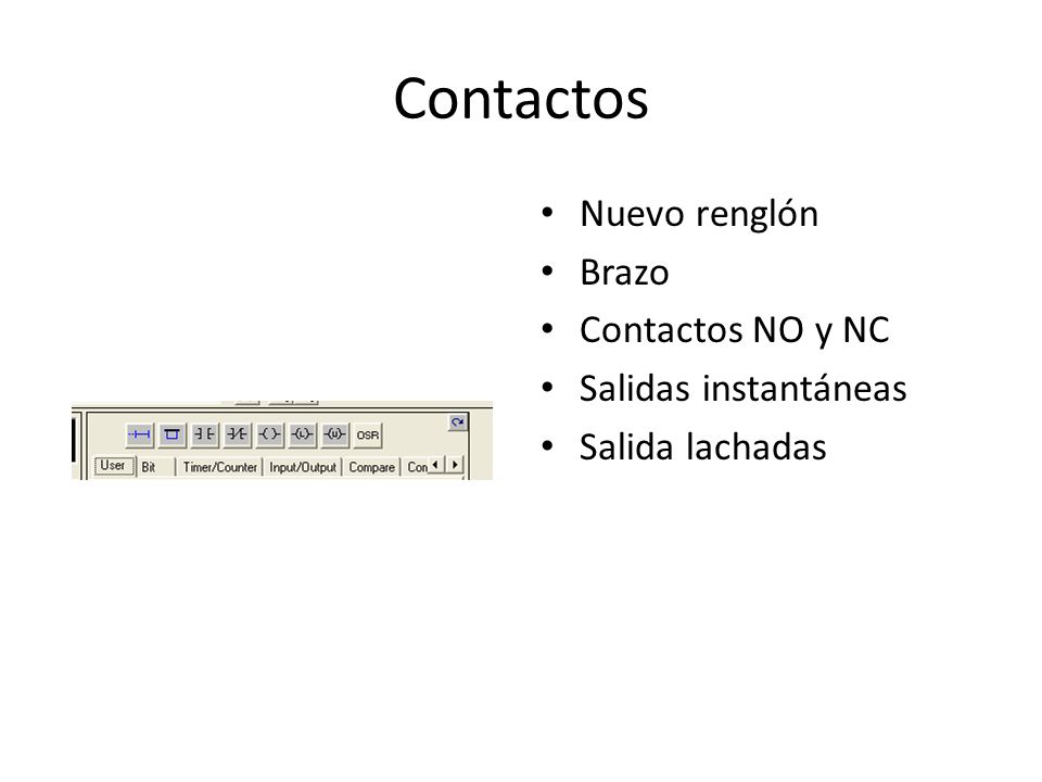 Contactos Nuevo renglón Brazo Contactos NO y NC Salidas instantáneas