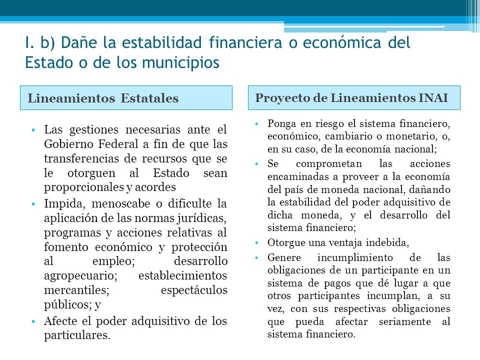 I. b) Dañe la estabilidad financiera o económica del Estado o de los municipios