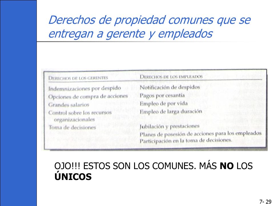Derechos de propiedad comunes que se entregan a gerente y empleados