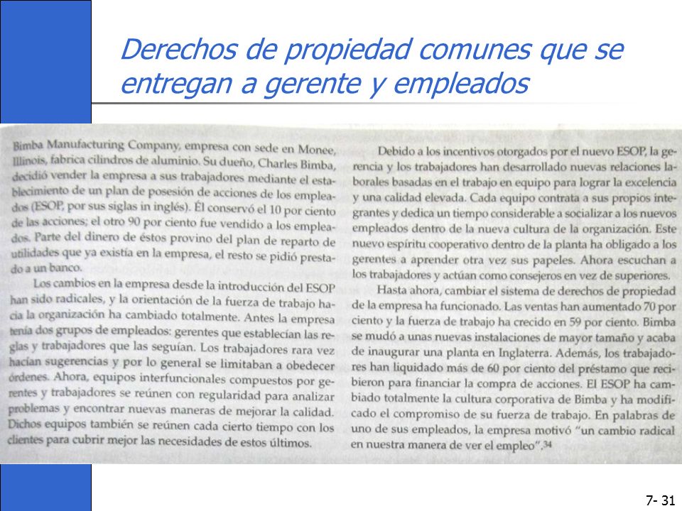 Derechos de propiedad comunes que se entregan a gerente y empleados