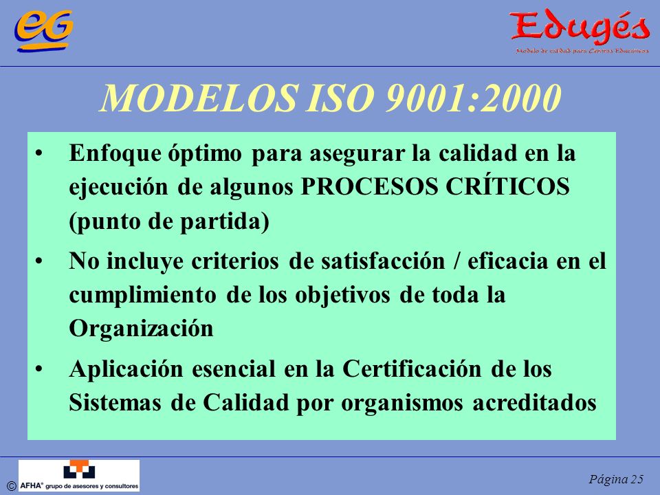 MODELOS ISO 9001:2000 Enfoque óptimo para asegurar la calidad en la ejecución de algunos PROCESOS CRÍTICOS (punto de partida)