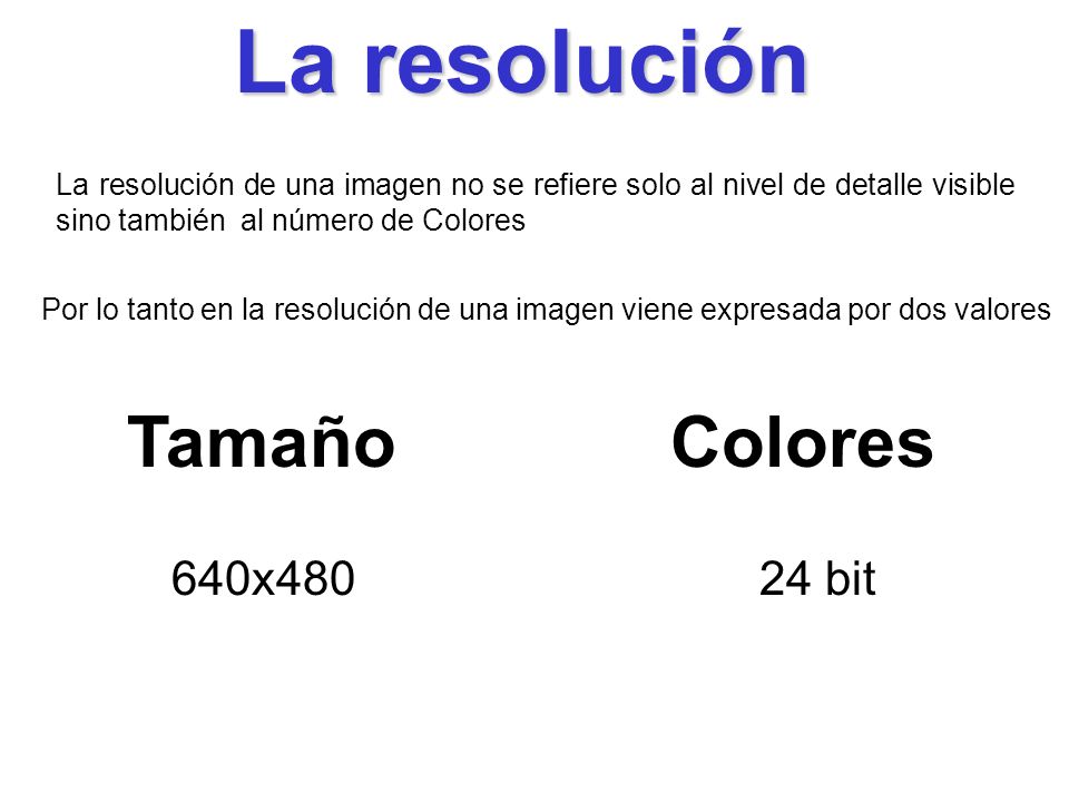 La resolución Tamaño Colores 640x bit