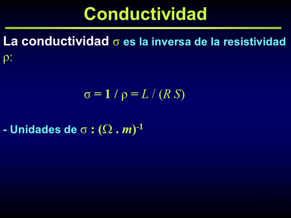 Conductividad La conductividad σ es la inversa de la resistividad ρ: