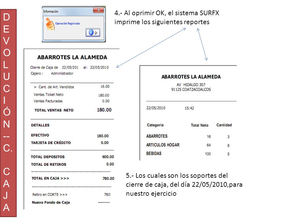 4.- Al oprimir OK, el sistema SURFX imprime los siguientes reportes