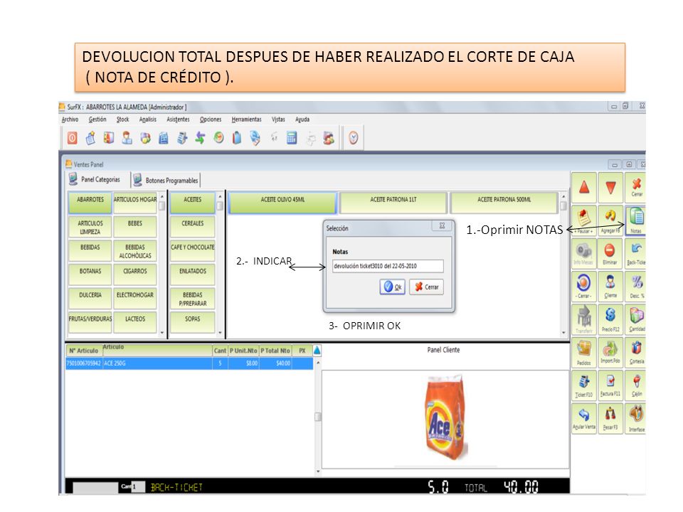 DEVOLUCION TOTAL DESPUES DE HABER REALIZADO EL CORTE DE CAJA