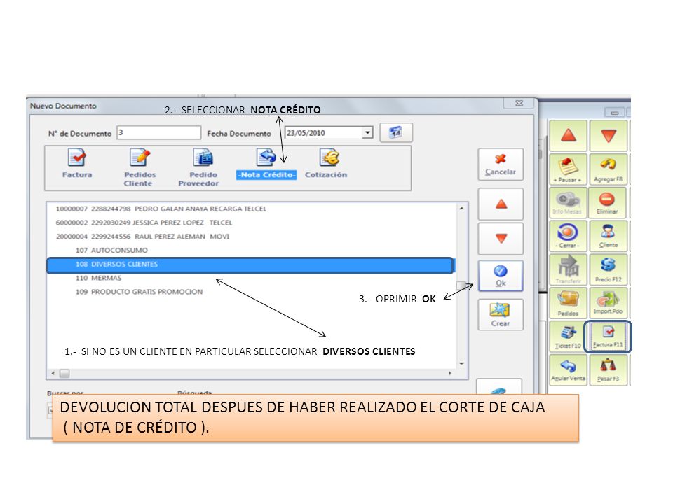 DEVOLUCION TOTAL DESPUES DE HABER REALIZADO EL CORTE DE CAJA