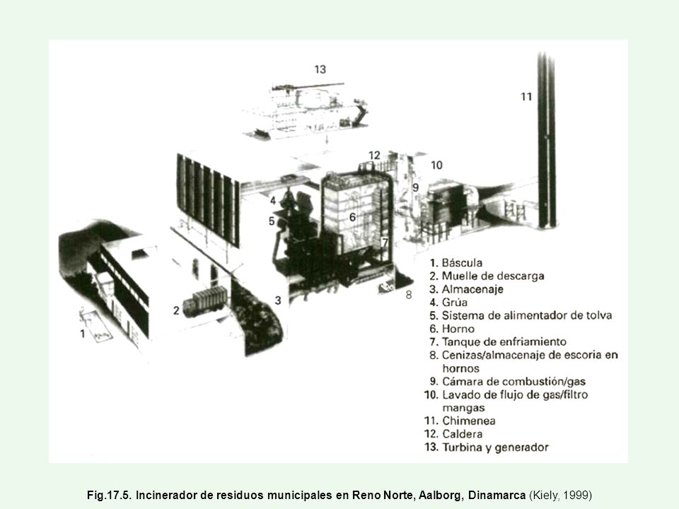 Fig Incinerador de residuos municipales en Reno Norte, Aalborg, Dinamarca (Kiely, 1999)