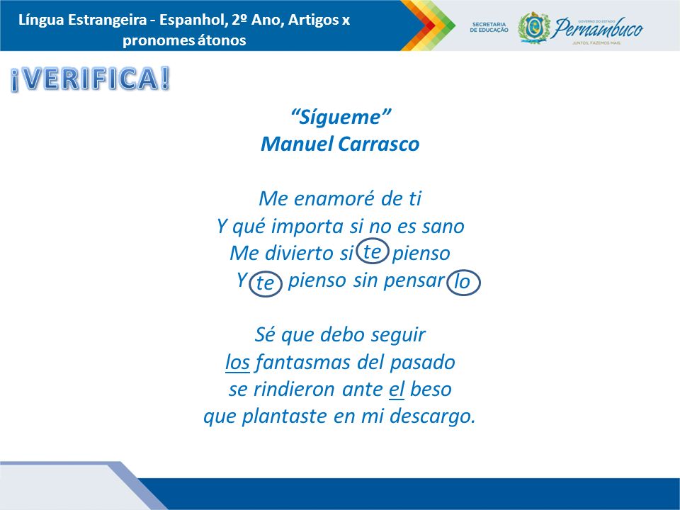 Língua Estrangeira - Espanhol, 2º Ano, Artigos x pronomes átonos
