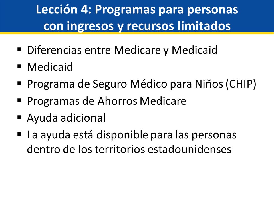 Lección 4: Programas para personas con ingresos y recursos limitados