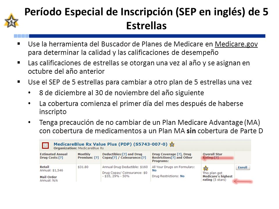 Período Especial de Inscripción (SEP en inglés) de 5 Estrellas