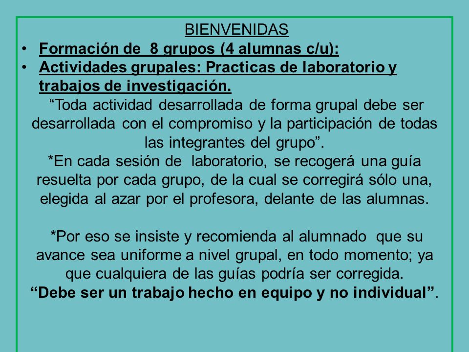 Debe ser un trabajo hecho en equipo y no individual .