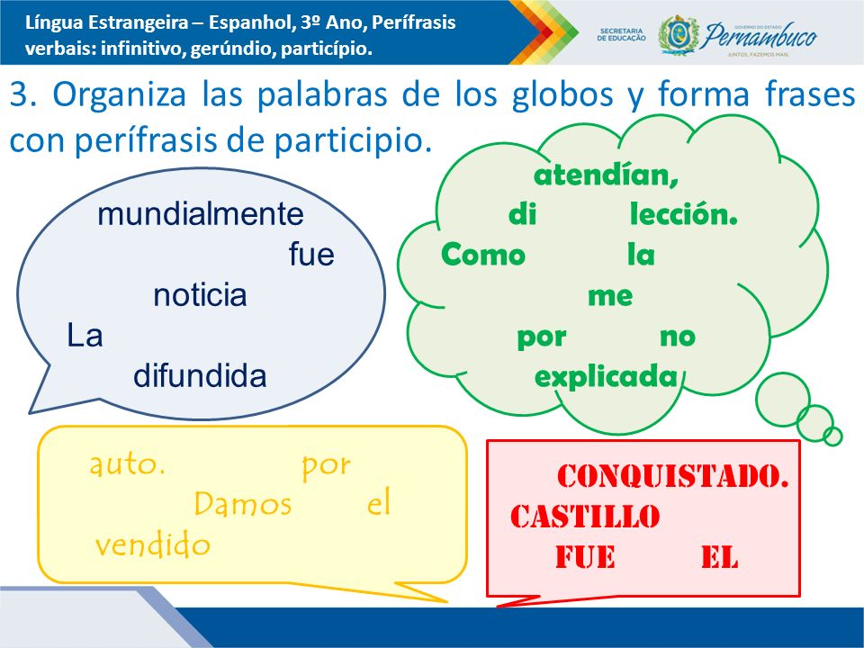 Língua Estrangeira – Espanhol, 3º Ano, Perífrasis verbais: infinitivo, gerúndio, particípio.