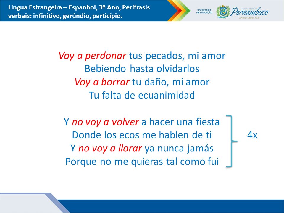 Língua Estrangeira – Espanhol, 3º Ano, Perífrasis verbais: infinitivo, gerúndio, particípio.