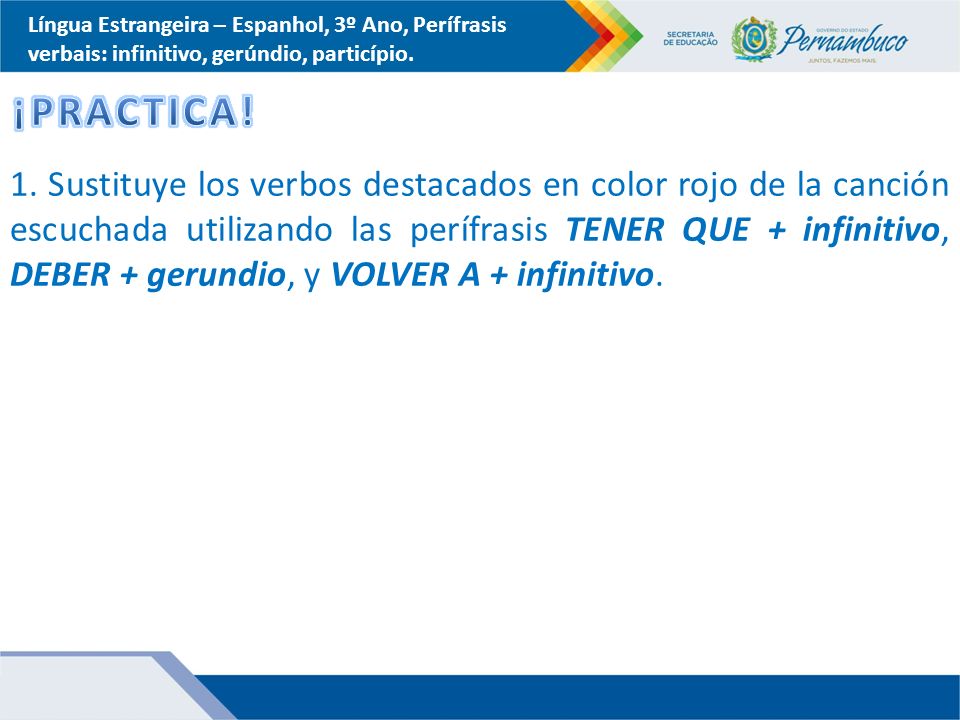 Língua Estrangeira – Espanhol, 3º Ano, Perífrasis verbais: infinitivo, gerúndio, particípio.