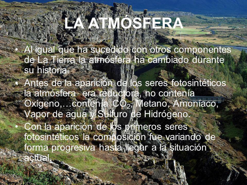 LA ATMÓSFERA Al igual que ha sucedido con otros componentes de La Tierra la atmósfera ha cambiado durante su historia.