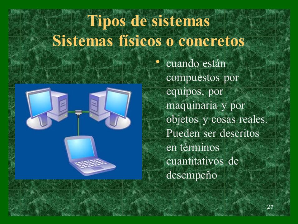 Tipos de sistemas Sistemas físicos o concretos •