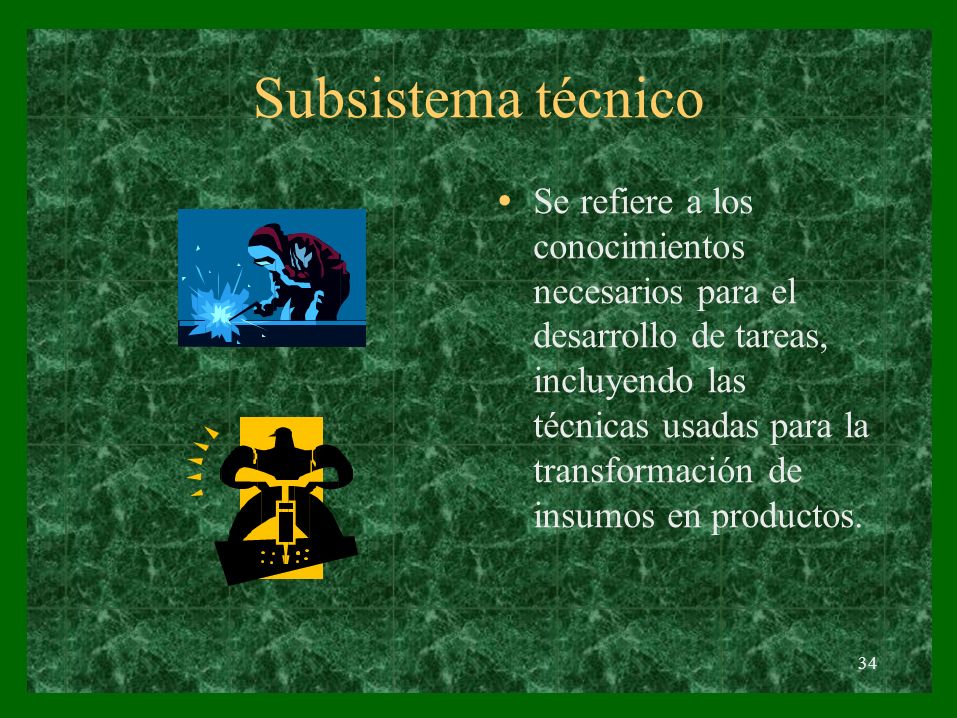 Subsistema técnico. Se refiere a los conocimientos necesarios para el desarrollo de tareas, incluyendo las.
