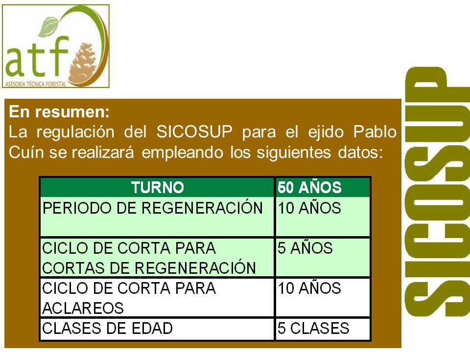 En resumen: La regulación del SICOSUP para el ejido Pablo Cuín se realizará empleando los siguientes datos:
