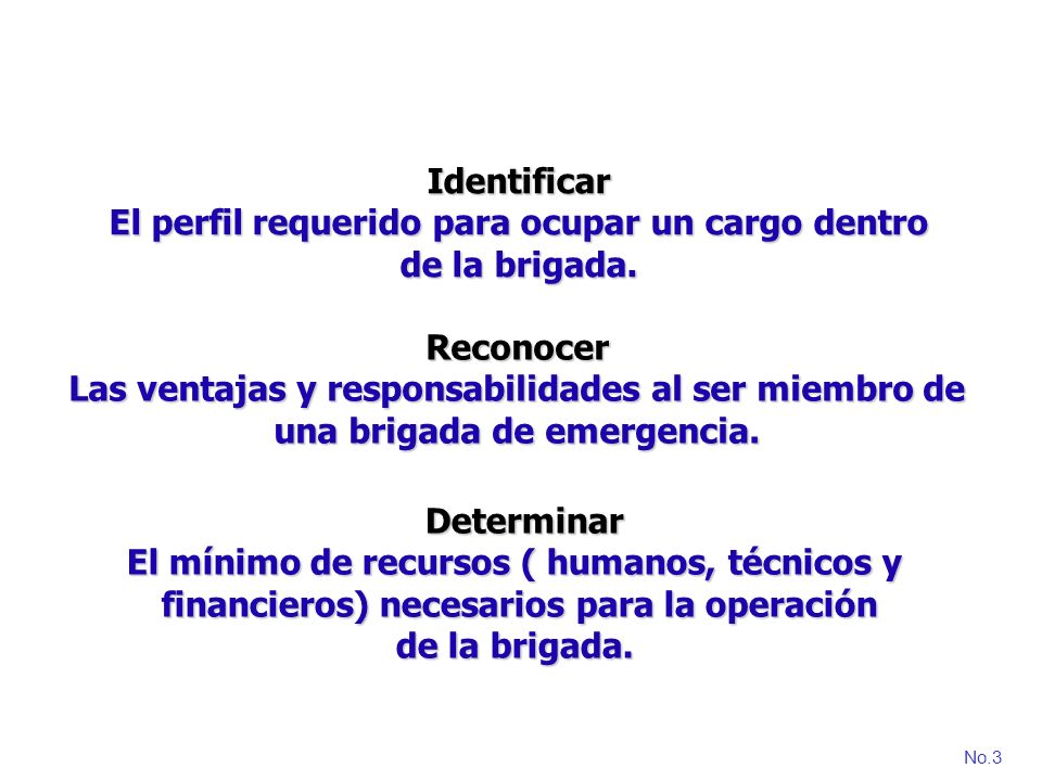 El perfil requerido para ocupar un cargo dentro de la brigada.