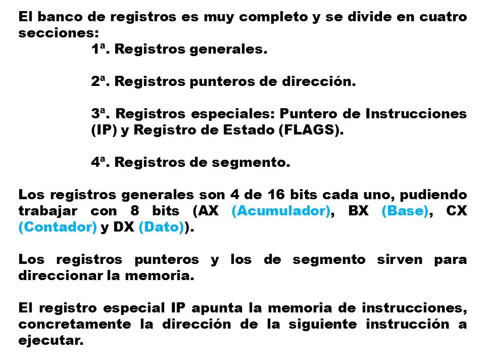 El banco de registros es muy completo y se divide en cuatro secciones: