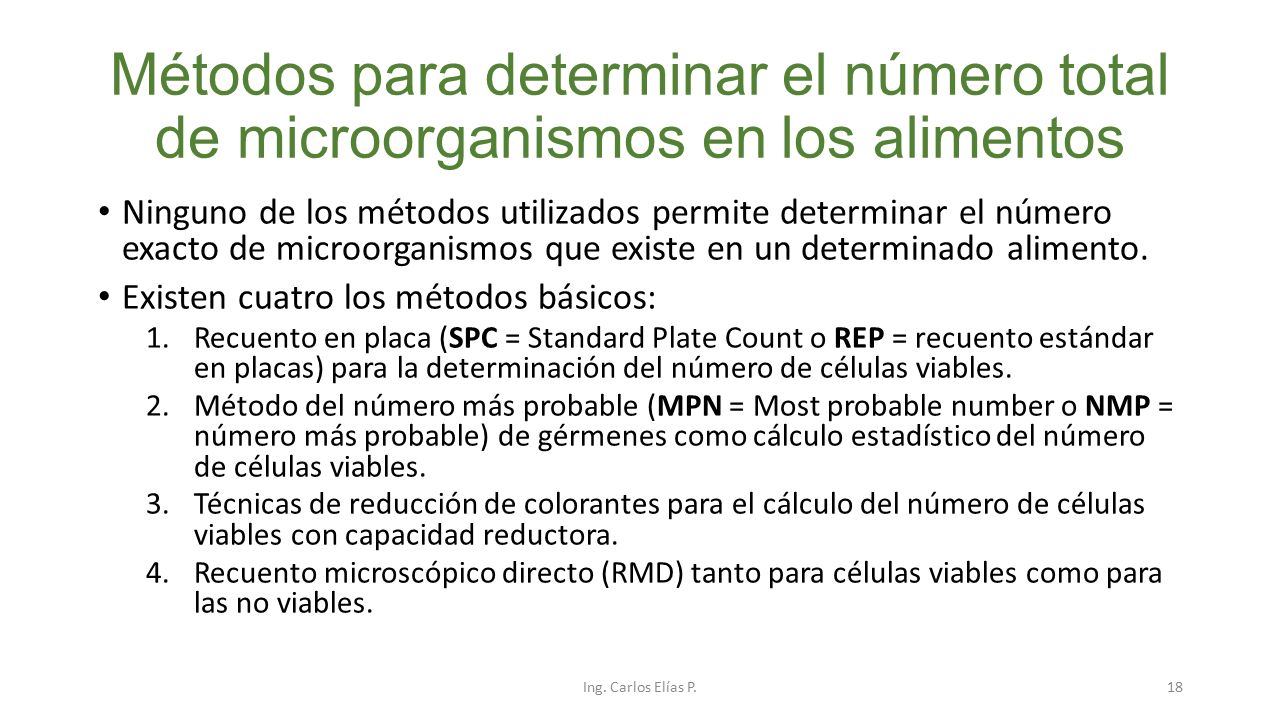 Métodos para determinar el número total de microorganismos en los alimentos