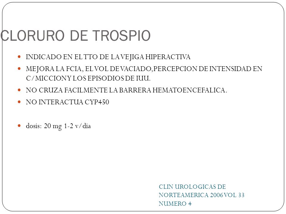 CLORURO DE TROSPIO INDICADO EN EL TTO DE LA VEJIGA HIPERACTIVA