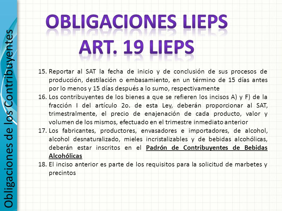 Obligaciones lieps Art. 19 lieps