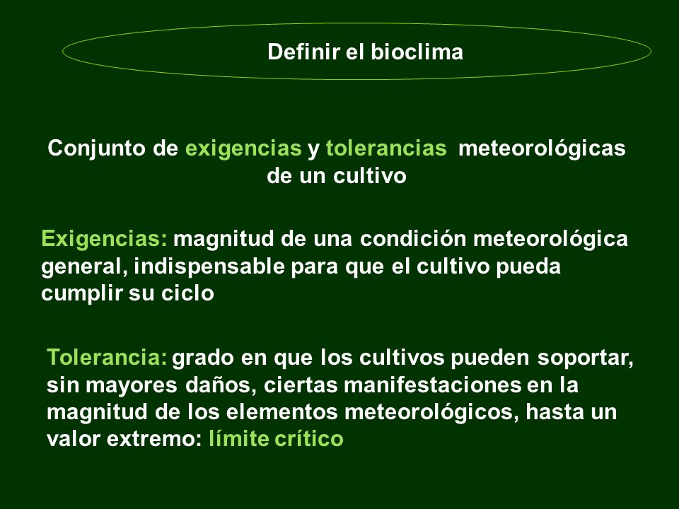 Conjunto de exigencias y tolerancias meteorológicas de un cultivo