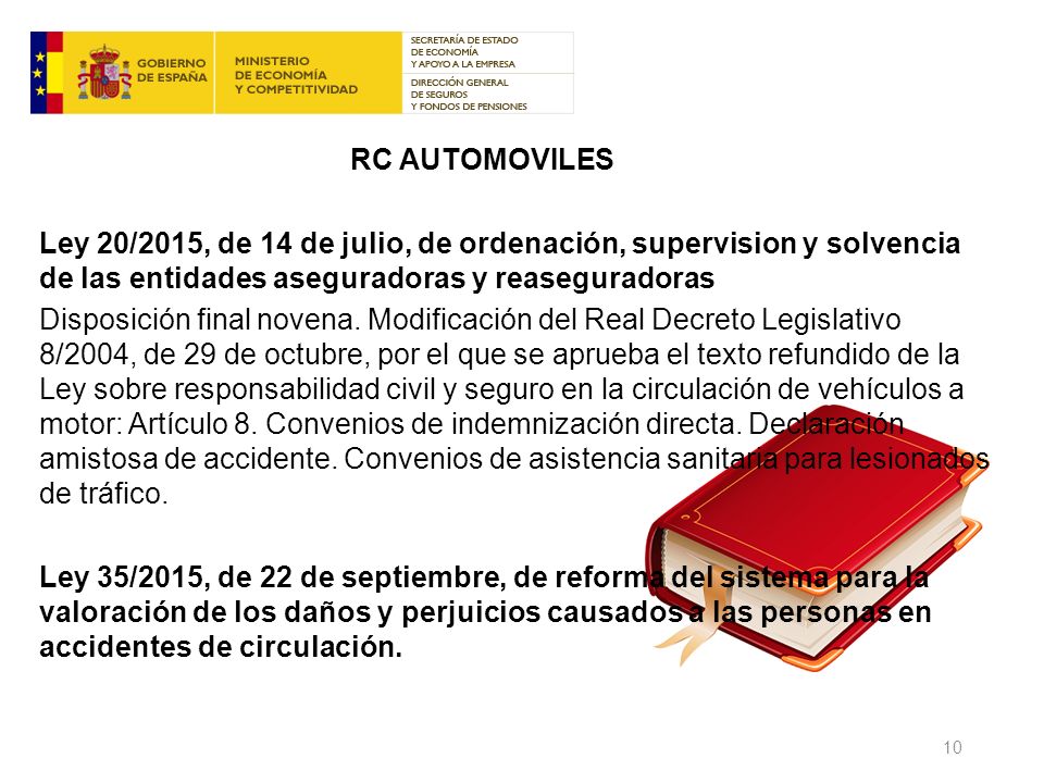 RC AUTOMOVILES Ley 20/2015, de 14 de julio, de ordenación, supervision y solvencia de las entidades aseguradoras y reaseguradoras Disposición final novena.