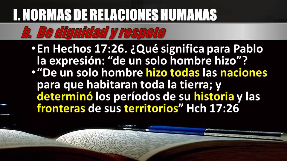 I. NORMAS DE RELACIONES HUMANAS b. De dignidad y respeto