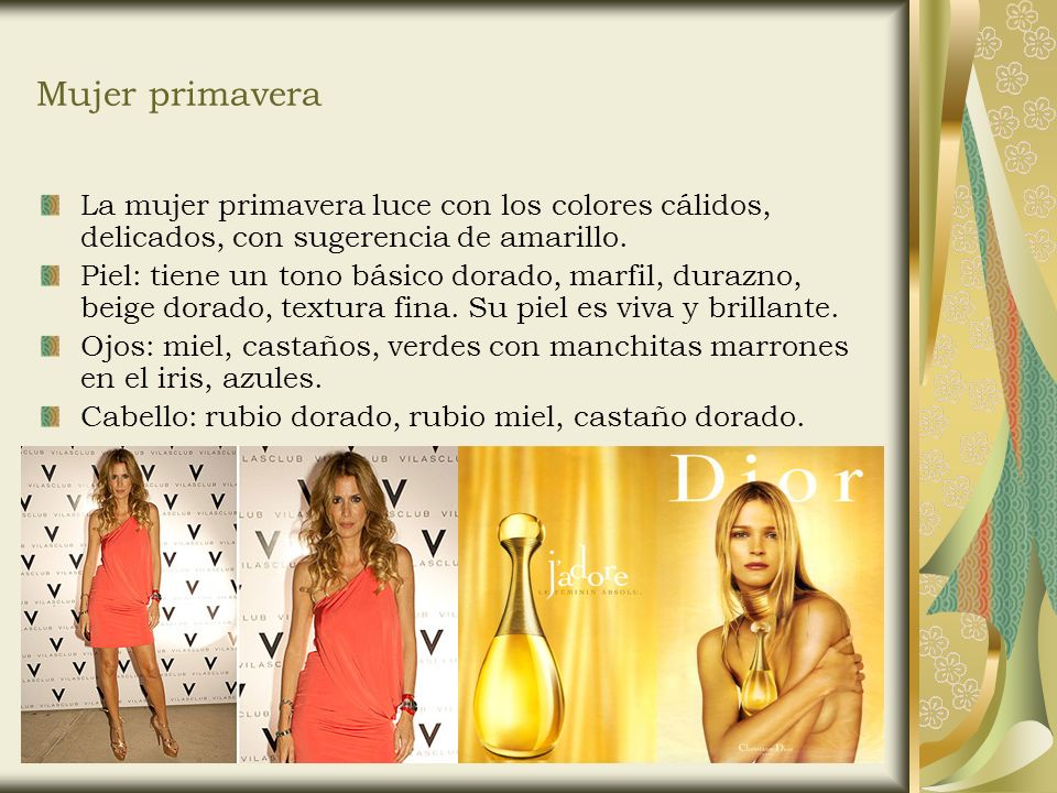 Mujer primavera La mujer primavera luce con los colores cálidos, delicados, con sugerencia de amarillo.