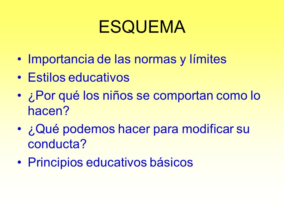 ESQUEMA Importancia de las normas y límites Estilos educativos