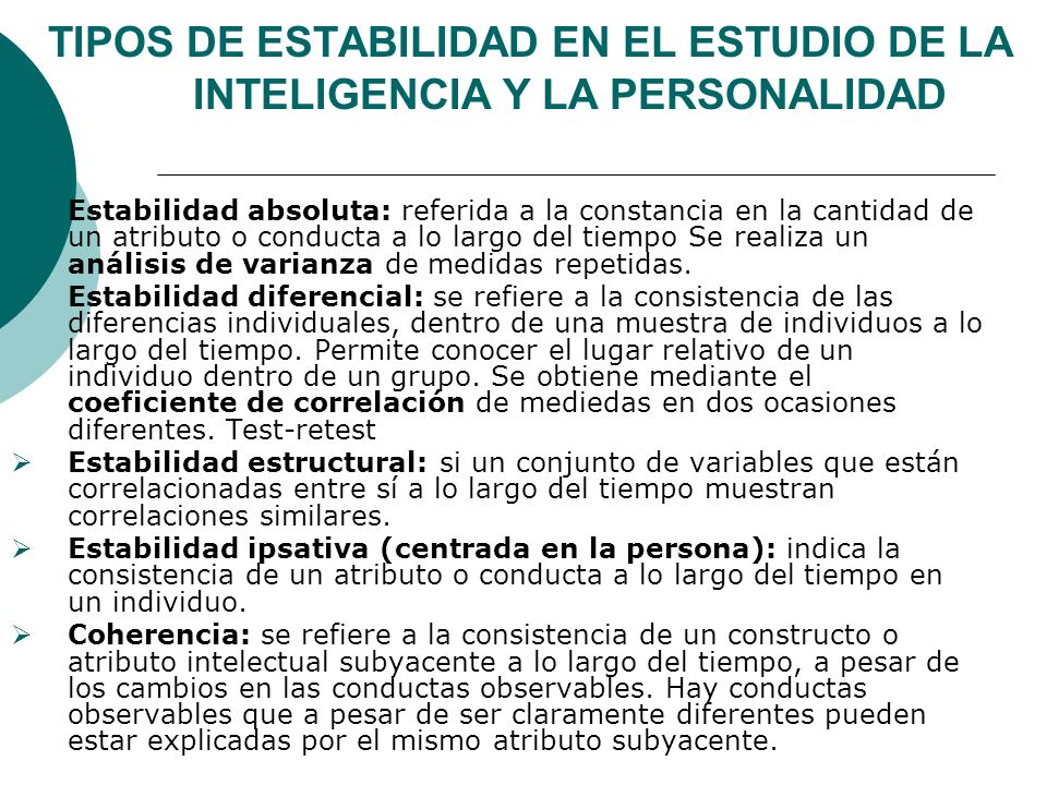 TIPOS DE ESTABILIDAD EN EL ESTUDIO DE LA INTELIGENCIA Y LA PERSONALIDAD