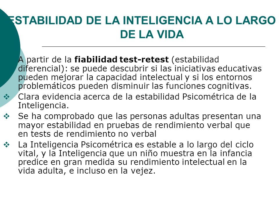 ESTABILIDAD DE LA INTELIGENCIA A LO LARGO DE LA VIDA