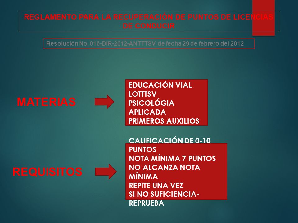 REGLAMENTO PARA LA RECUPERACIÓN DE PUNTOS DE LICENCIAS DE CONDUCIR