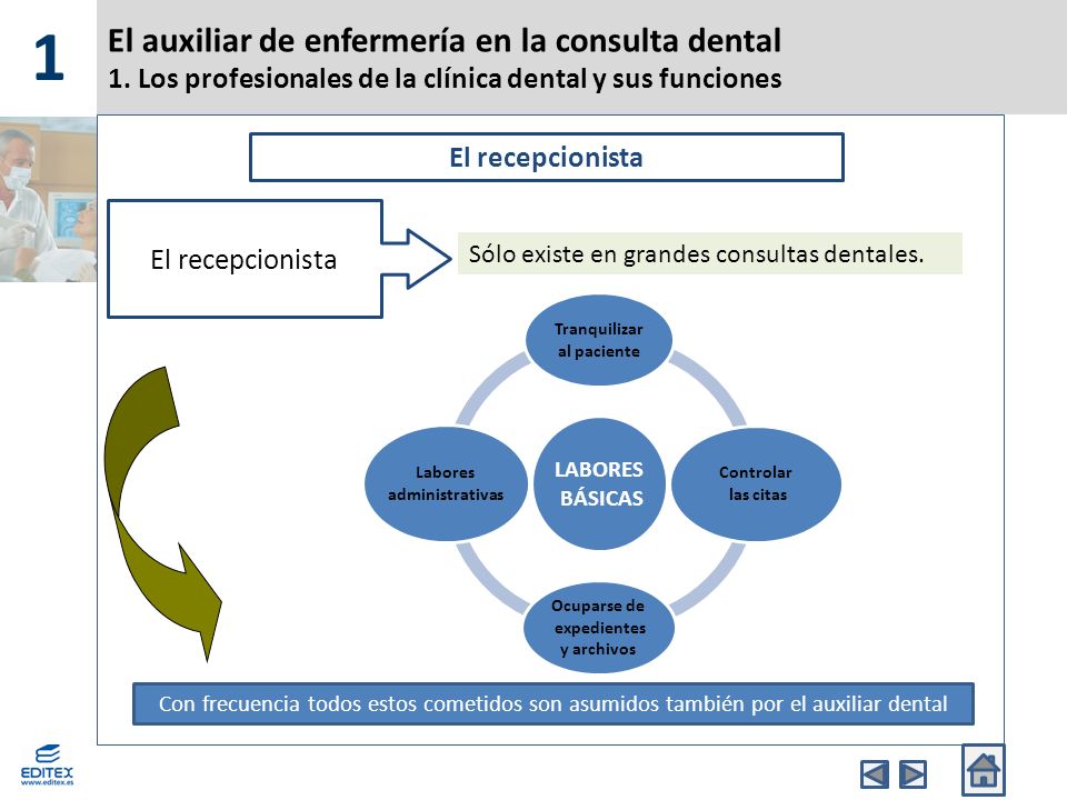 1 El auxiliar de enfermería en la consulta dental 1. Los profesionales de la clínica dental y sus funciones.