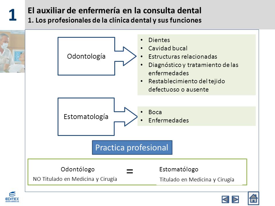 1 El auxiliar de enfermería en la consulta dental 1. Los profesionales de la clínica dental y sus funciones.