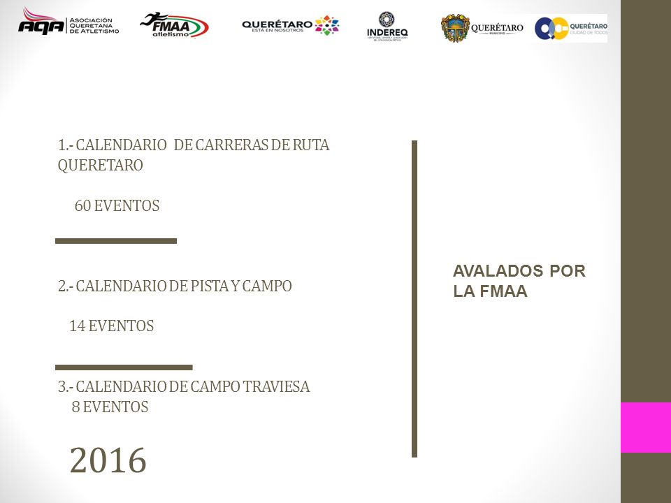 1. - CALENDARIO DE CARRERAS DE RUTA QUERETARO 60 EVENTOS 2