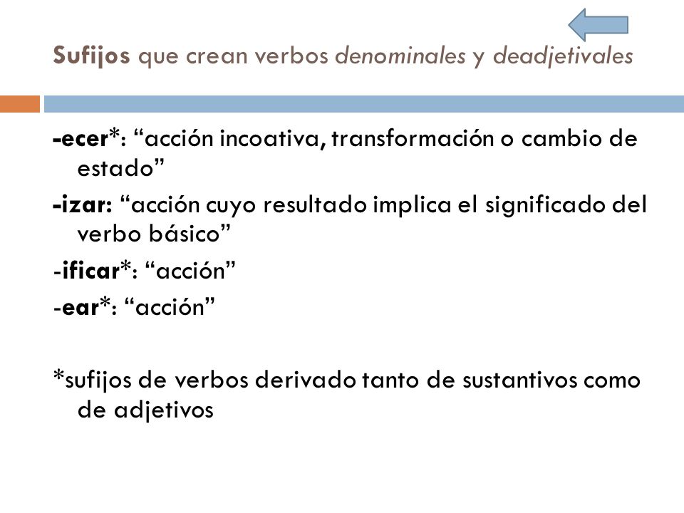 Sufijos que crean verbos denominales y deadjetivales