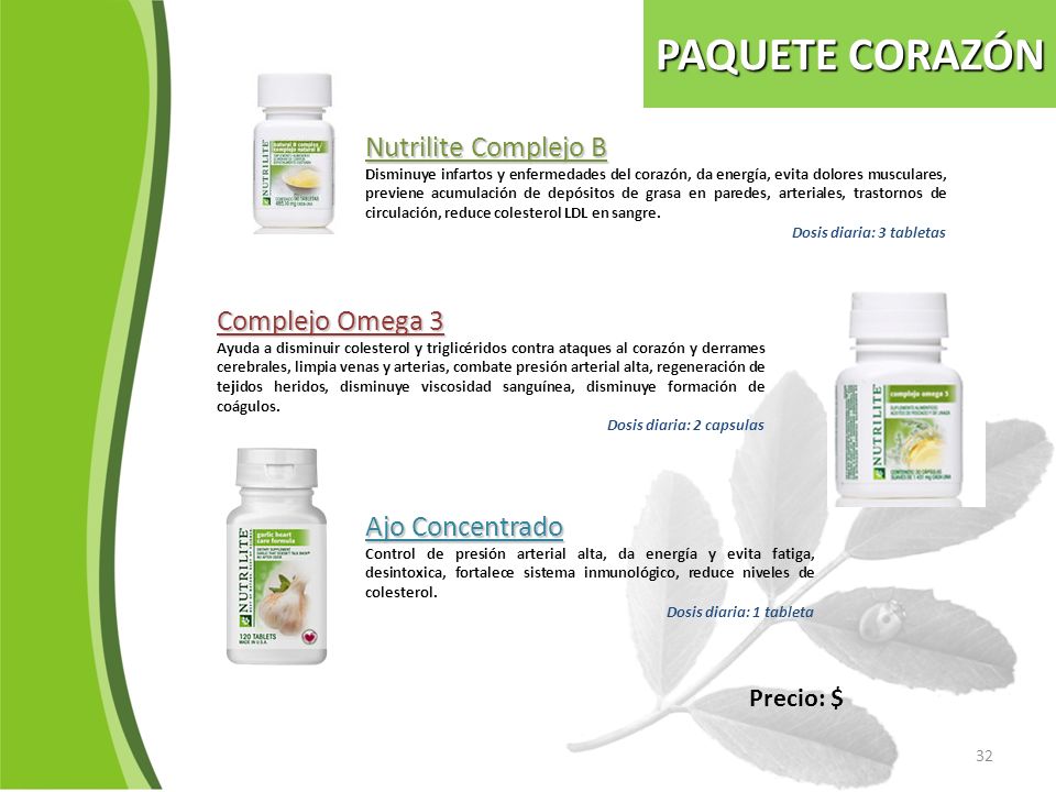PAQUETE CORAZÓN Nutrilite Complejo B Complejo Omega 3 Ajo Concentrado