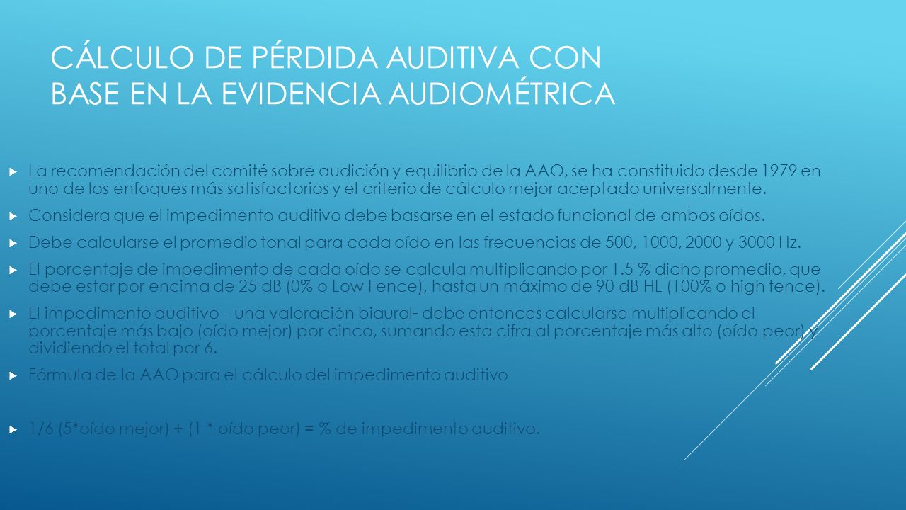 Cálculo de Pérdida auditiva con base en la evidencia audiométrica