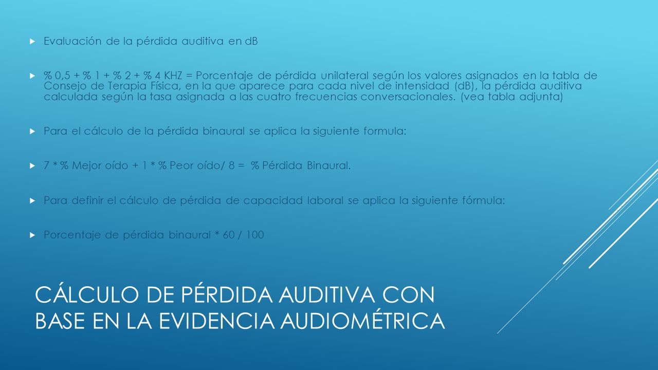 Cálculo de Pérdida auditiva con base en la evidencia audiométrica