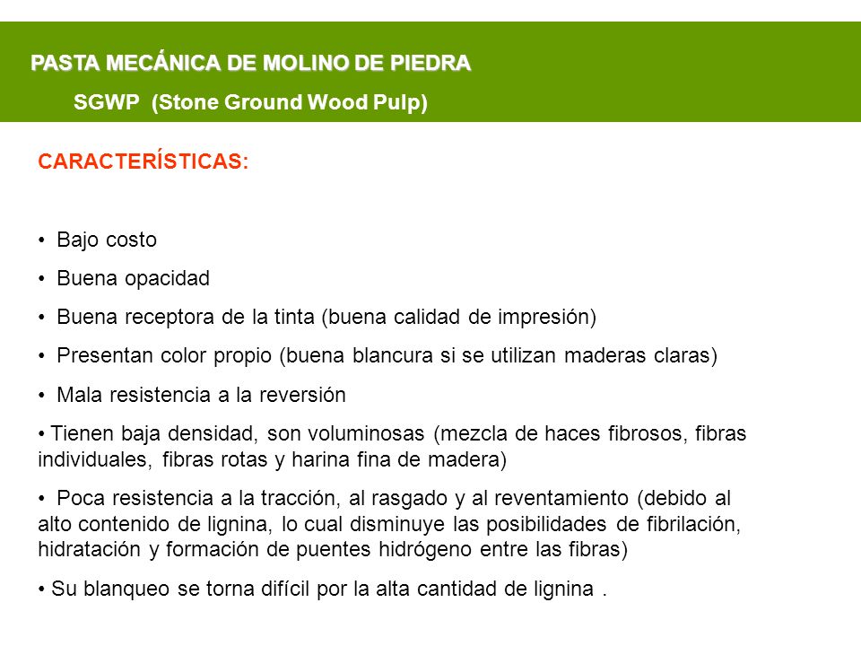 PASTA MECÁNICA DE MOLINO DE PIEDRA SGWP (Stone Ground Wood Pulp)