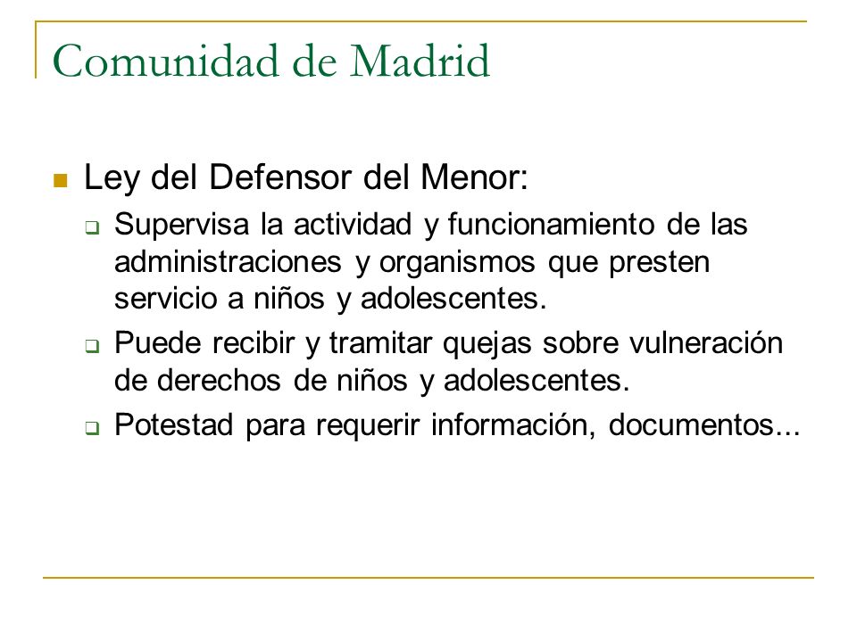 Comunidad de Madrid Ley del Defensor del Menor: