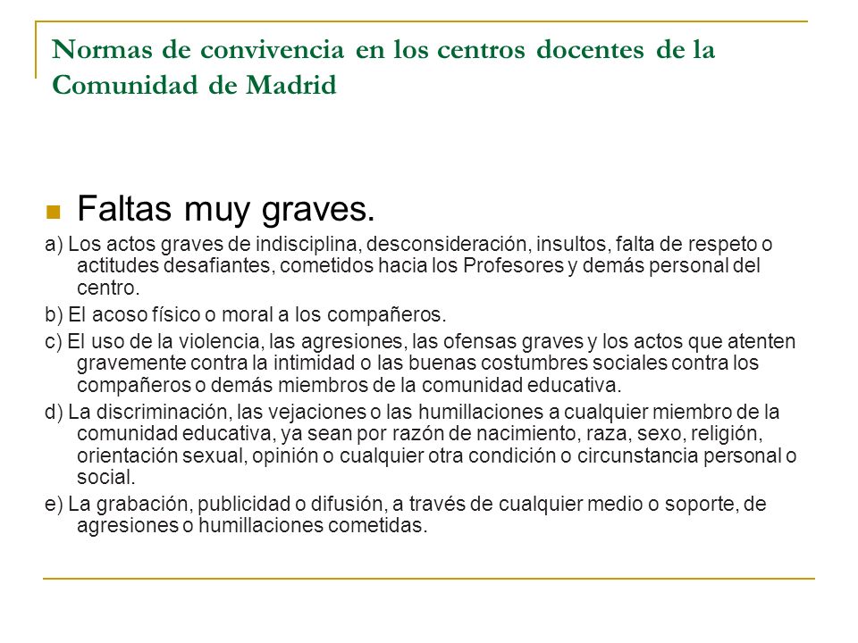 Normas de convivencia en los centros docentes de la Comunidad de Madrid