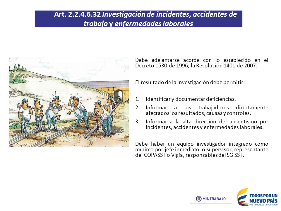 Art Investigación de incidentes, accidentes de trabajo y enfermedades laborales
