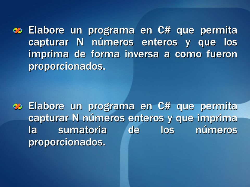 Elabore un programa en C# que permita capturar N números enteros y que los imprima de forma inversa a como fueron proporcionados.