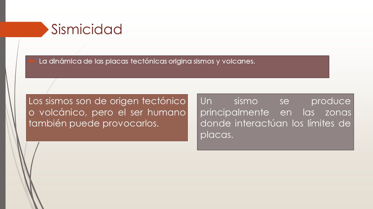 Sismicidad La dinámica de las placas tectónicas origina sismos y volcanes.