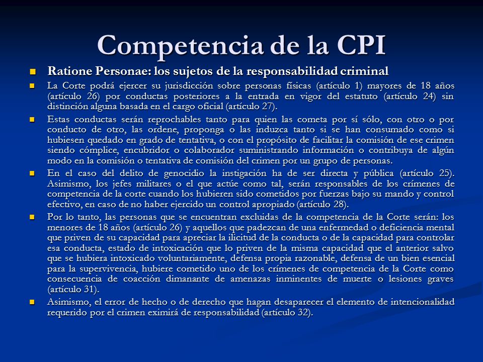 Competencia de la CPI Ratione Personae: los sujetos de la responsabilidad criminal.